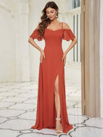 Aurora bridesmaid dress with split in burnt orange Size 12 Express NZ wide - Bay Bridal and Ball Gowns