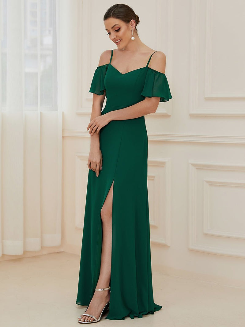 Aurora bridesmaid or ball dress with split in Emerald Express NZ wide - Bay Bridal and Ball Gowns