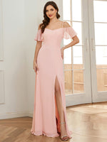 Aurora cold shoulder bridesmaid dress with split in more colours - Bay Bridal and Ball Gowns