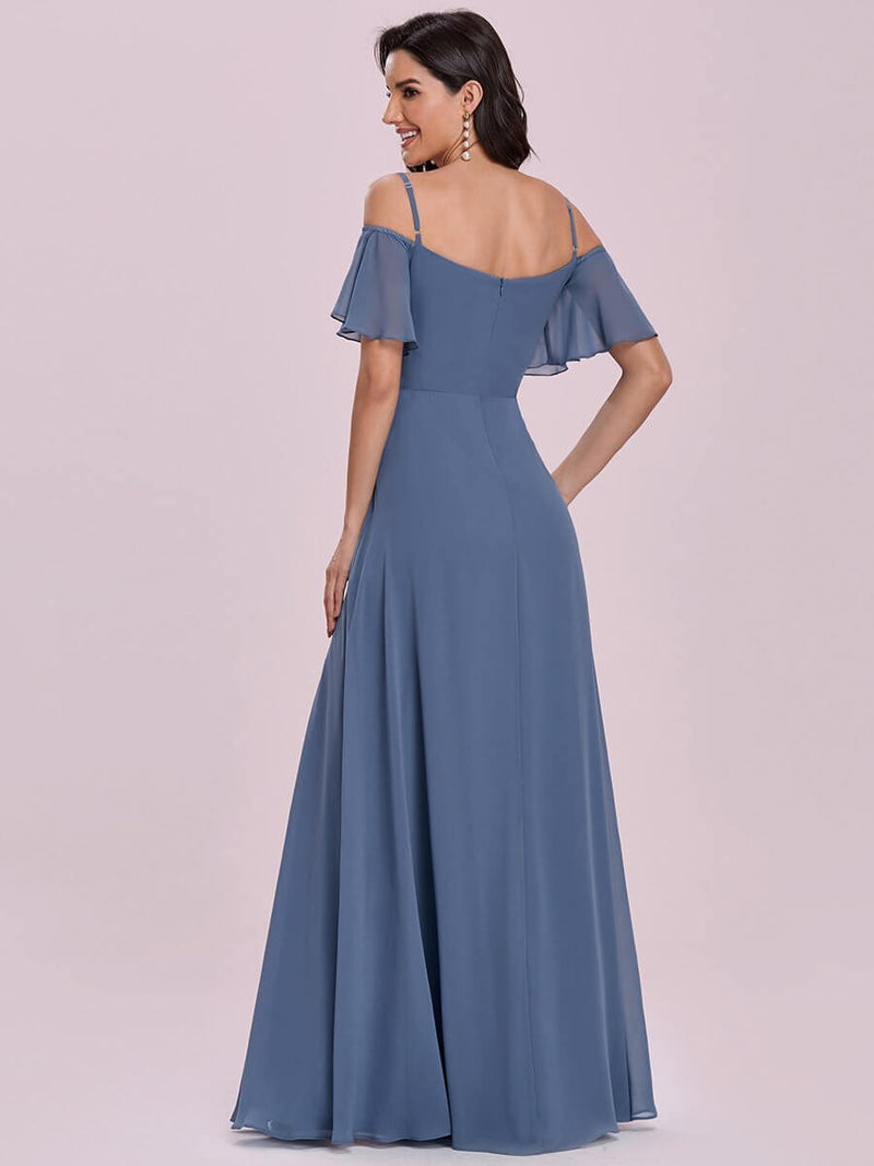 Aurora cold shoulder dress with split in dusky navy Express NZ wide - Bay Bridal and Ball Gowns