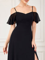 Aurora drop sleeve ball dress with split in black Express NZ wide - Bay Bridal and Ball Gowns