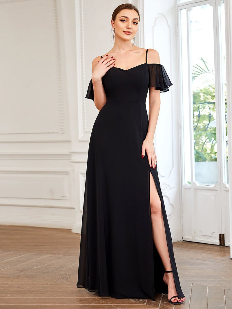 Aurora drop sleeve ball dress with split in black Express NZ wide - Bay Bridal and Ball Gowns