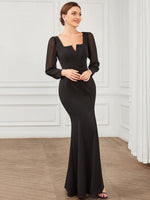 Bessie square neckline dress in black with sleeve and split Express NZ wide - Bay Bridal and Ball Gowns