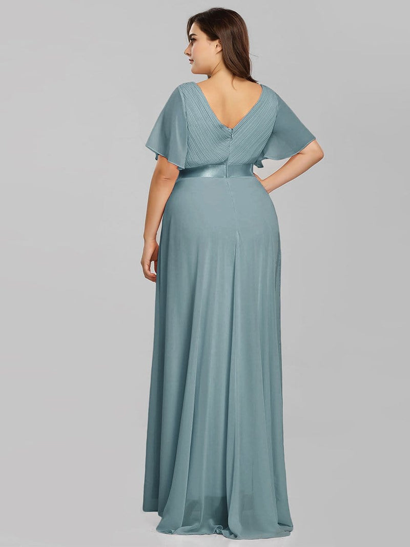 Billie flutter sleeve bridesmaid dress in dusky blue Express NZ wide - Bay Bridal and Ball Gowns