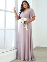 Billie flutter sleeve bridesmaid dress in lilac Express NZ wide - Bay Bridal and Ball Gowns