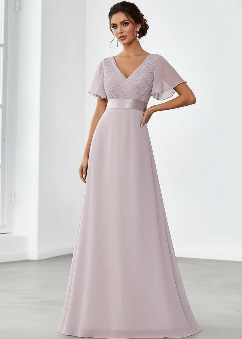 Billie flutter sleeve bridesmaid dress in lilac Express NZ wide - Bay Bridal and Ball Gowns