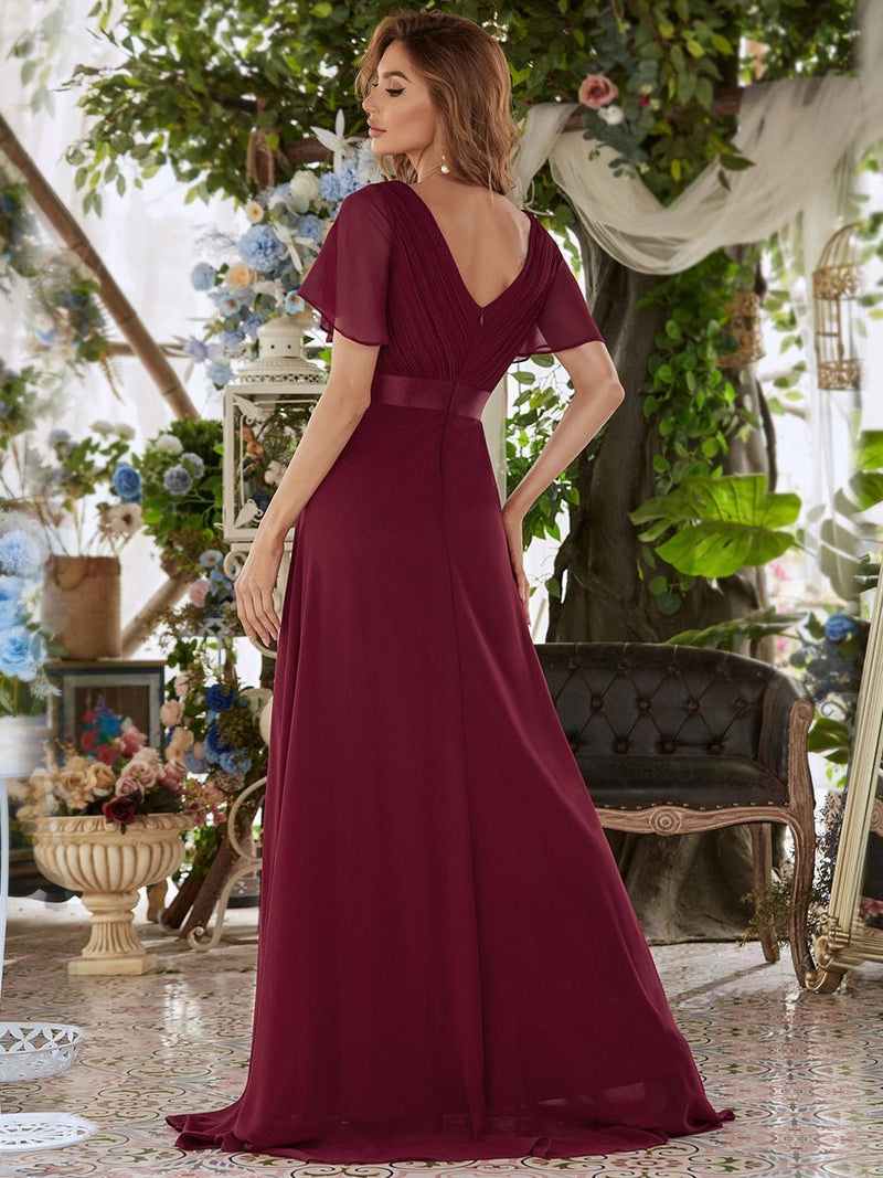 Billie flutter sleeve chiffon ball dress in burgundy red Express NZ wide - Bay Bridal and Ball Gowns