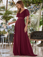 Billie flutter sleeve chiffon ball dress in burgundy red Express NZ wide - Bay Bridal and Ball Gowns