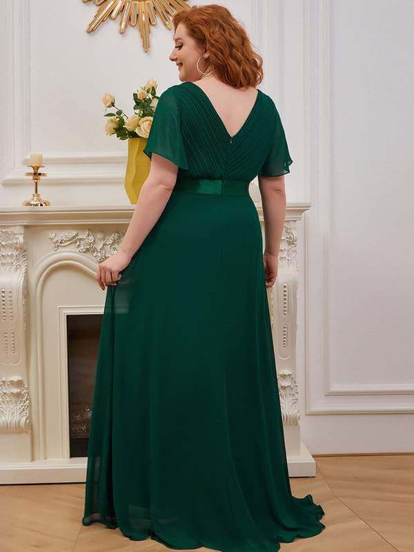 Billie flutter sleeve dress in emerald green Express NZ wide - Bay Bridal and Ball Gowns