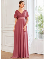 Billie flutter sleeve dress in rosewood size 10 Express NZ wide - Bay Bridal and Ball Gowns