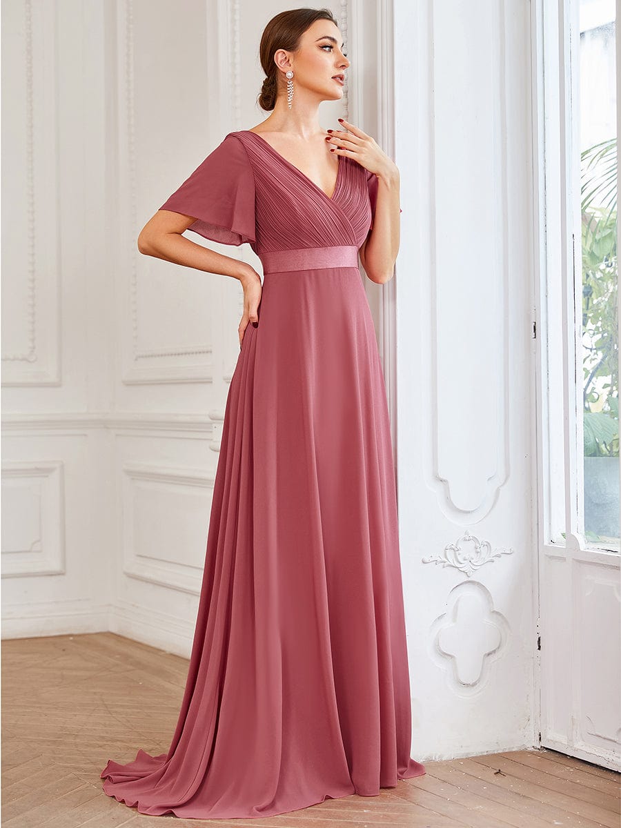 Billie flutter sleeve dress in rosewood size 10 Express NZ wide - Bay Bridal and Ball Gowns