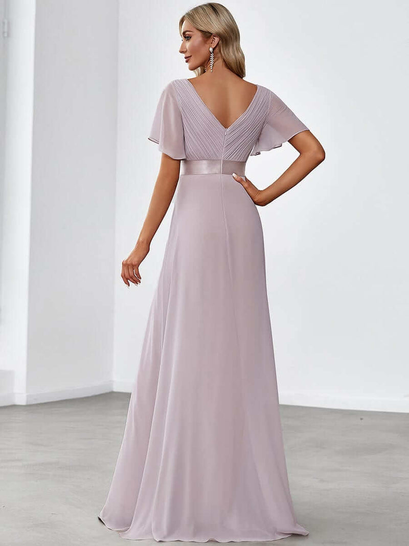 Billie flutter sleeve v neck chiffon bridesmaid dress in lighter color
