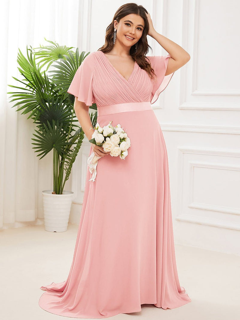 Billie flutter sleeve v neck chiffon bridesmaid dress in lighter colors - Bay Bridal and Ball Gowns