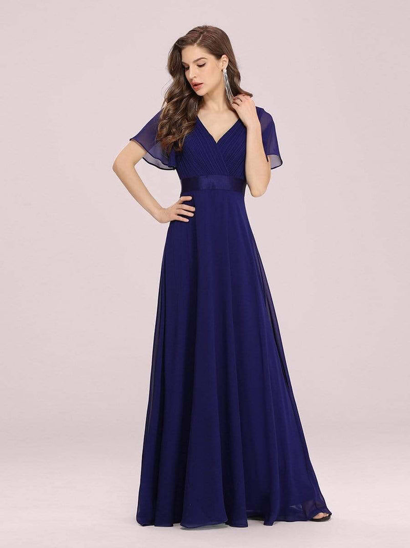 Billie flutter sleeve v neck chiffon dress in royal blue s28 Express NZ wide - Bay Bridal and Ball Gowns