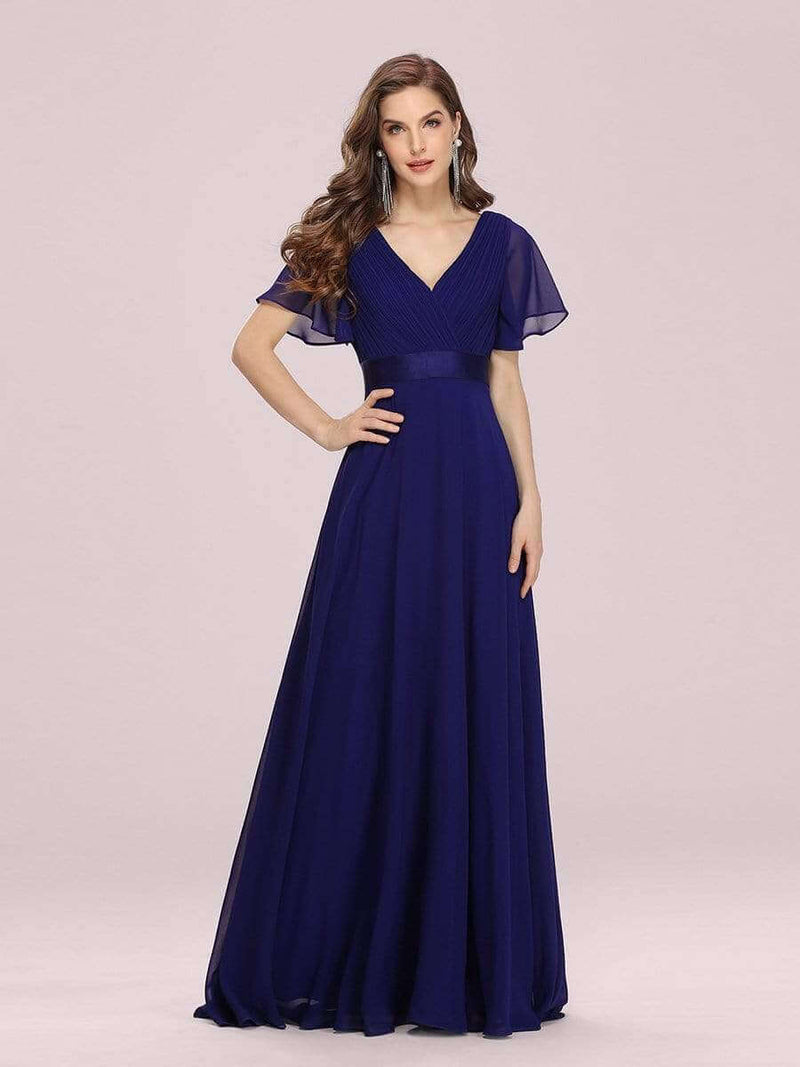 Billie flutter sleeve v neck chiffon dress in royal blue s28 Express NZ wide - Bay Bridal and Ball Gowns