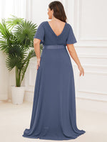 Billie flutter sleeve v neck chiffon dress in steel blue s28 Express NZ wide - Bay Bridal and Ball Gowns