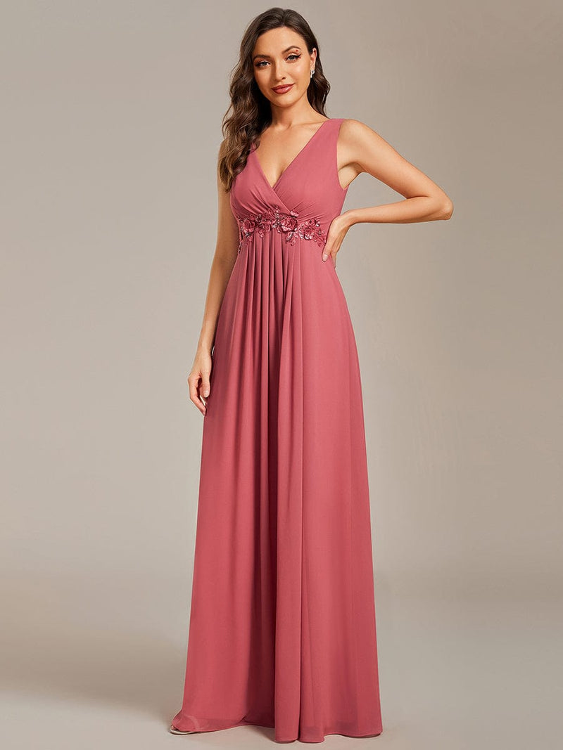 Bonny V Neck chiffon event gown with applique - Bay Bridal and Ball Gowns