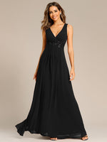 Bonny V Neck chiffon event gown with applique - Bay Bridal and Ball Gowns
