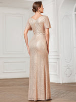 Carolina short sleeve sequin dress in rose gold - Bay Bridal and Ball Gowns