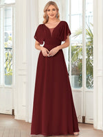 Casey burgundy short sleeve cape style bridesmaid dress Express NZ wide - Bay Bridal and Ball Gowns