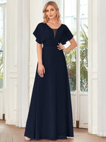 Casey short sleeve chiffon bridesmaid dress in navy s20 Express NZ wide - Bay Bridal and Ball Gowns