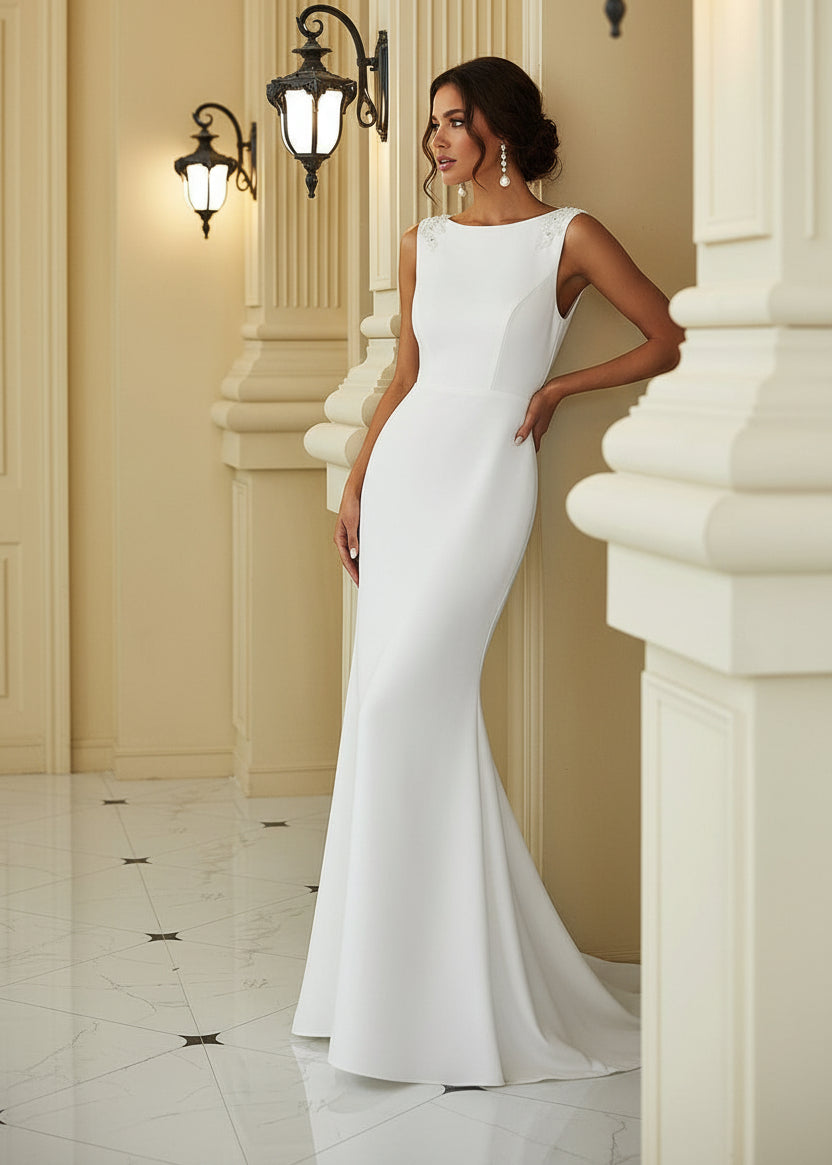 Cherry Fitted High Neck Wedding Dress with Fishtail in Ivory