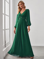 Cindy long sleeved ball gown in Emerald green, size 28 Express NZ wide - Bay Bridal and Ball Gowns