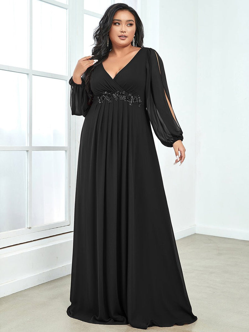 Cindy long sleeved chiffon evening event dress in s8 in black Express NZ wide - Bay Bridal and Ball Gowns