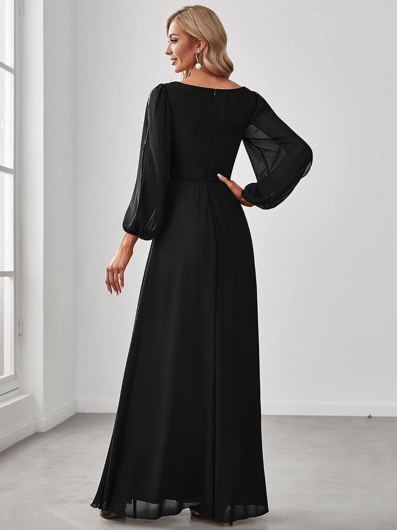 Cindy long sleeved chiffon evening event dress in s8 in black Express NZ wide - Bay Bridal and Ball Gowns