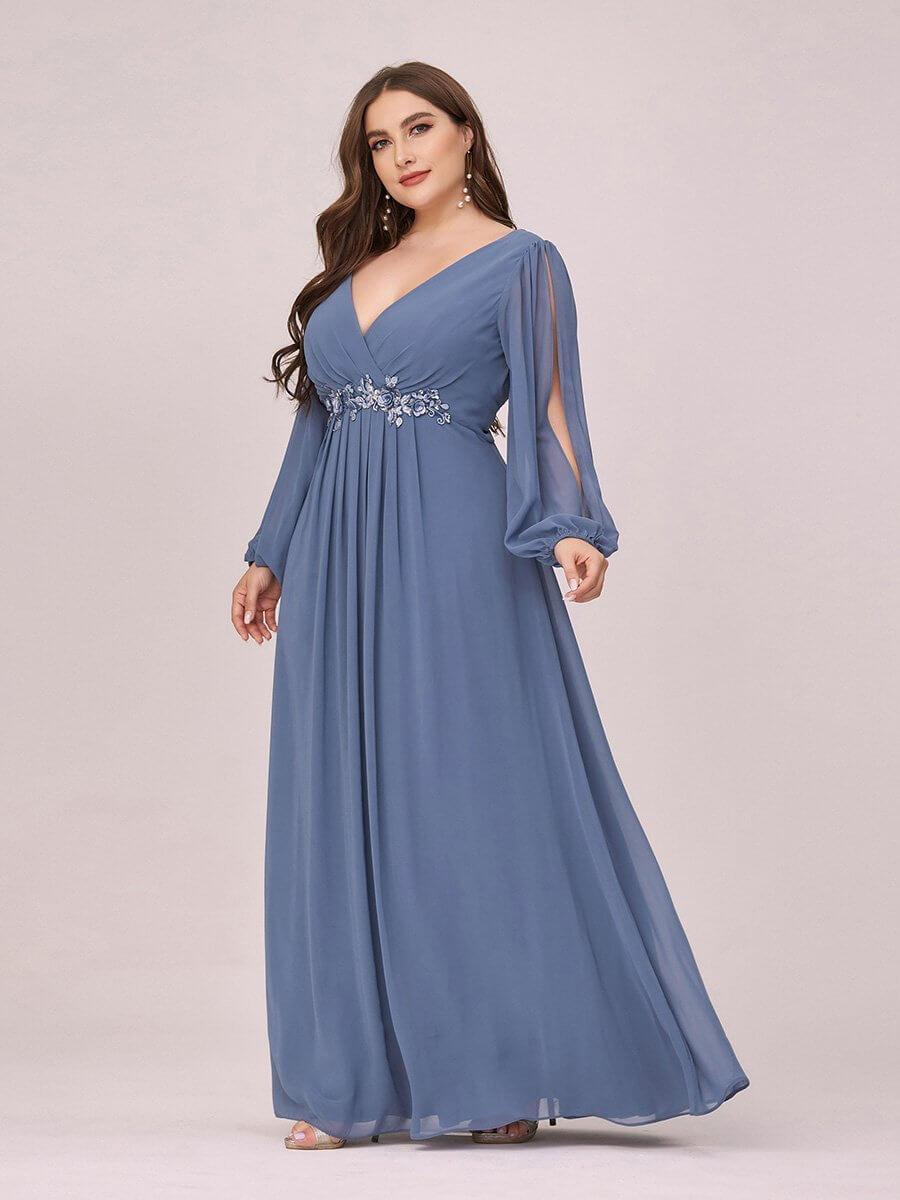 Cindy plus size dusky navy sleeved evening dress s26 Express NZ wide - Bay Bridal and Ball Gowns