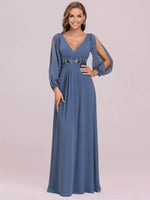 Cindy plus size dusky navy sleeved evening dress s26 Express NZ wide - Bay Bridal and Ball Gowns