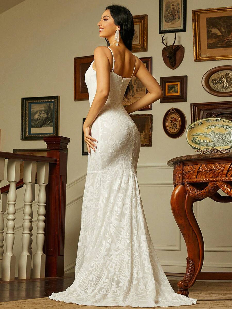 Cinnamon sequin patterned wedding gown s8 Express NZ wide - Bay Bridal and Ball Gowns