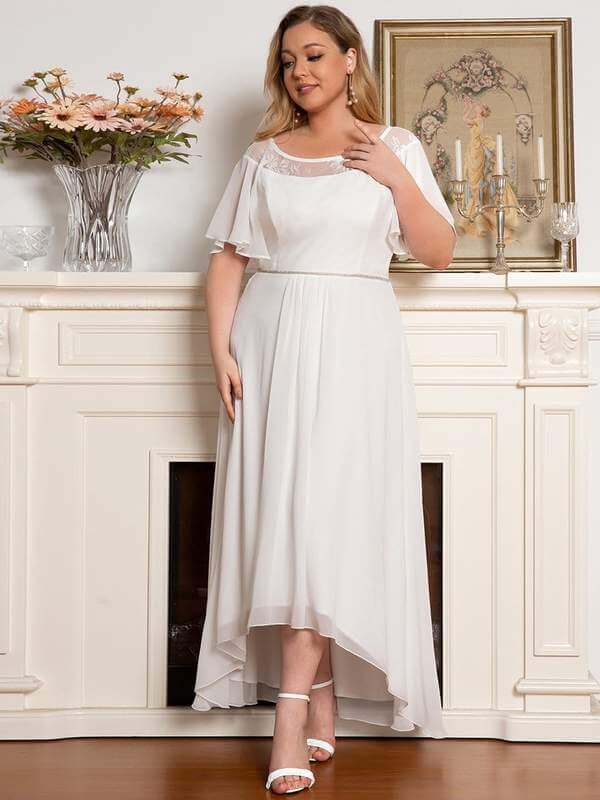 Connie tea length lace and chiffon wedding dress in ivory - Bay Bridal and Ball Gowns