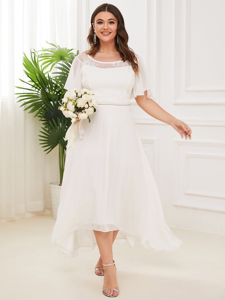 Connie tea length lace and chiffon wedding dress in ivory Express NZ wide - Bay Bridal and Ball Gowns