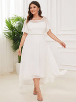 Connie tea length lace and chiffon wedding dress in ivory Express NZ wide - Bay Bridal and Ball Gowns