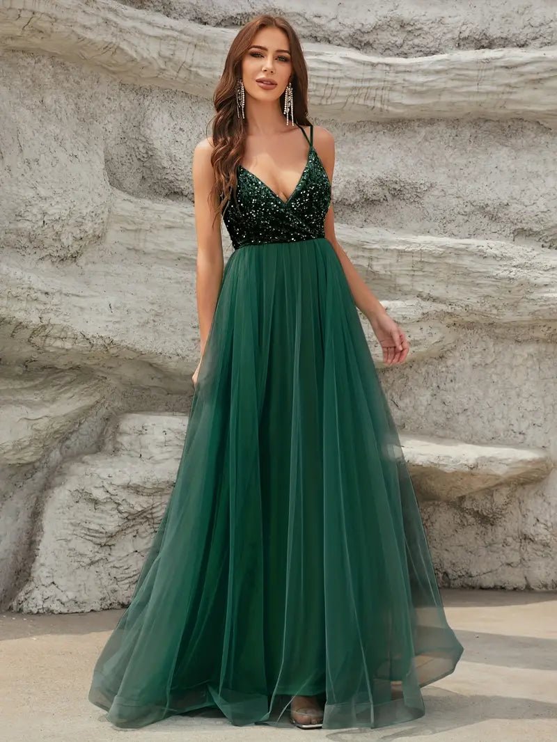 Constance strappy back satin ball dress in ever green Bay Bridal