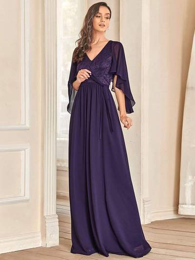 Crissy dark purple sleeved mother of the bride dress s12 Express NZ wide - Bay Bridal and Ball Gowns