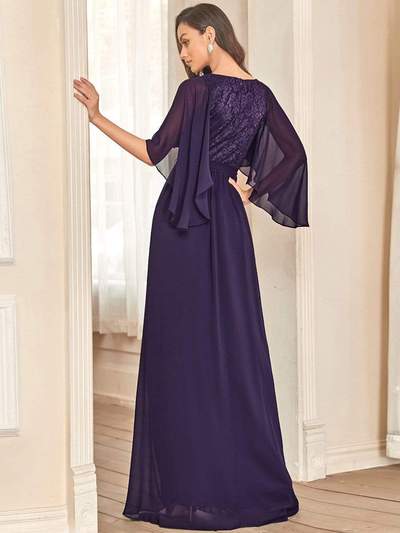 Crissy dark purple sleeved mother of the bride dress s12 Express NZ wide - Bay Bridal and Ball Gowns
