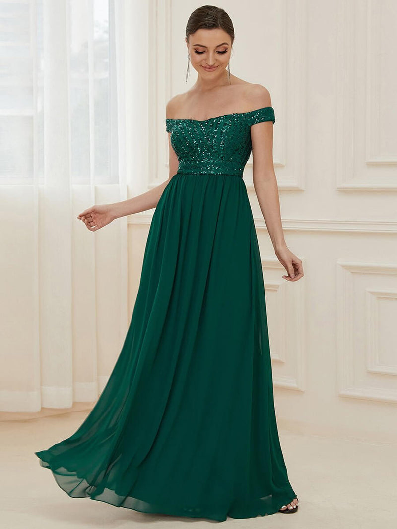 Crystal off shoulder bridesmaid dress with sequins Express NZ wide - Bay Bridal and Ball Gowns