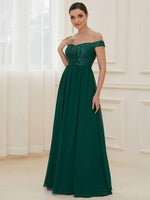 Crystal off shoulder bridesmaid dress with sequins Express NZ wide - Bay Bridal and Ball Gowns
