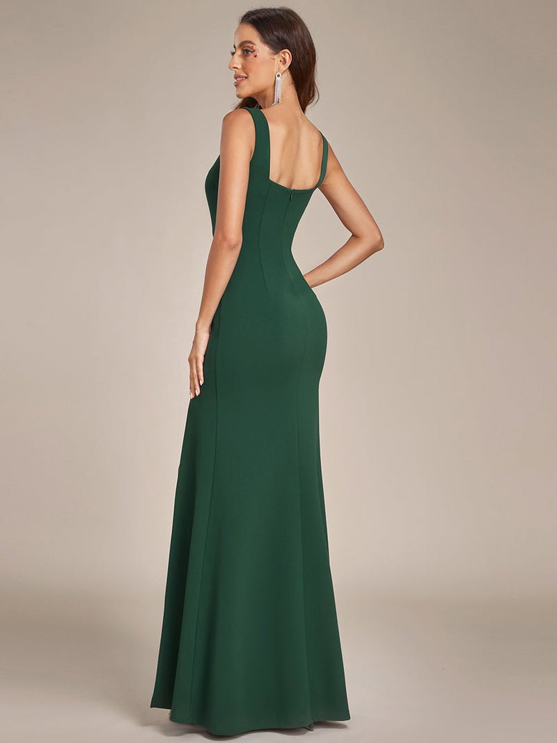 Dana square neck ball dress with high split in Ever Green s8-10 Express NZ wide - Bay Bridal and Ball Gowns