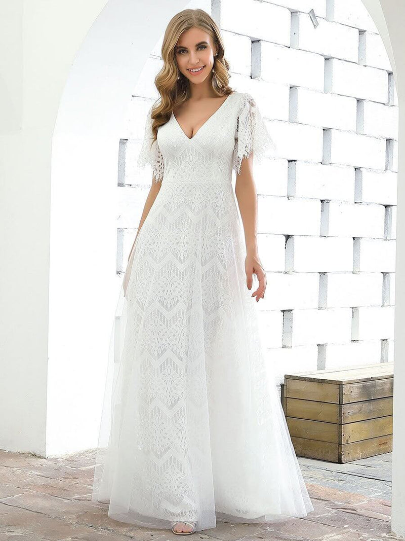 Daphne V neck boho lace wedding dress in ivory size 8 Express NZ wide - Bay Bridal and Ball Gowns