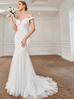 Daria trumpet wedding dress with embroidery in ivory s8 Express NZ wide - Bay Bridal and Ball Gowns