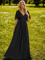 Darnika black short sleeve evening dress s24 Express NZ wide - Bay Bridal and Ball Gowns