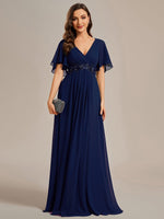 Darnika short sleeve chiffon evening dress in navy s20-22 Express NZ wide - Bay Bridal and Ball Gowns