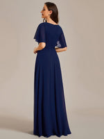 Darnika short sleeve chiffon evening dress in navy s20-22 Express NZ wide - Bay Bridal and Ball Gowns