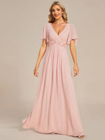 Darnika short sleeve chiffon evening or bridesmaid dress - Bay Bridal and Ball Gowns