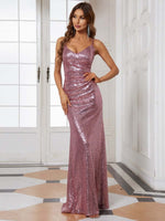 Dawn spaghetti strap sequin ball or bridesmaid dress - Bay Bridal and Ball Gowns