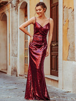 Dawn thin strap sequin ball dress in burgundy Express NZ wide - Bay Bridal and Ball Gowns