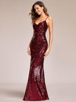 Dawn thin strap sequin ball dress in burgundy Express NZ wide - Bay Bridal and Ball Gowns